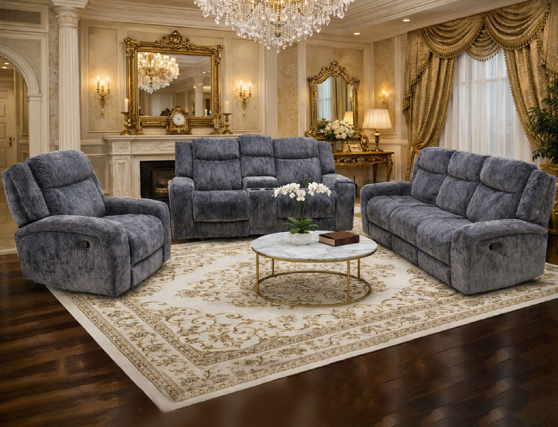 JUSTIN M-RECLINER-SOFA-SET WITH E-CONSOLE E-HIDDEN-CONSOLE & CUP