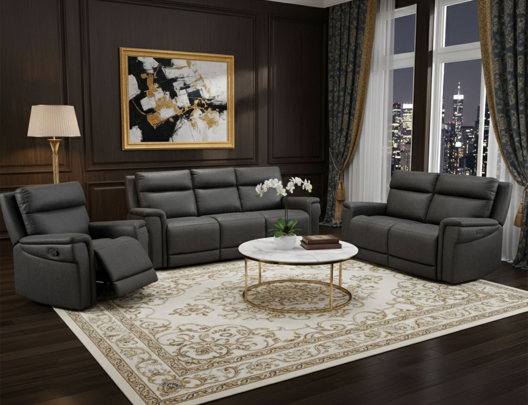 JASMINE E&M-RECLINER-SOFA-SET 3+2+1-SEATERS CHARCOAL-GRAY-SPARK